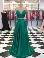 Vestidos de fiesta de dos piezas, vestido sexy, vestido formal para invitados de boda, cola larga/cortada, sin mangas, tirantes finos, charmeuse con lazo(s), abertura