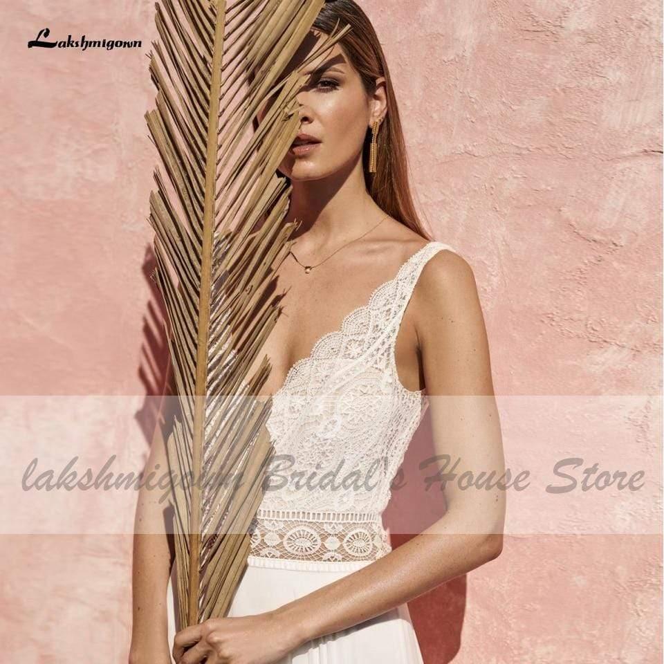 Vestido de novia NumberSea para mujer, verano, sexy, escote en V, encaje