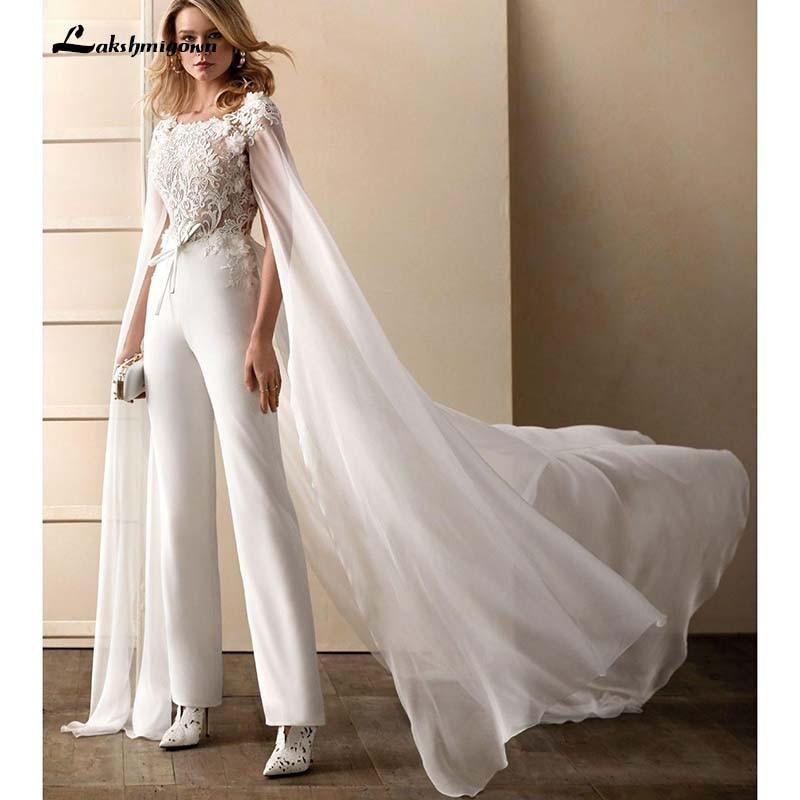 Monos de novia NumberSea con mangas cortas y apliques florales cruzados