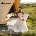 Vestido de novia NumberSea con encaje, tul, cuello alto, mangas casquillo, corte A
