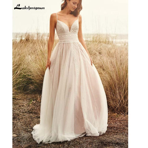 NumberSea Wedding Dress Lace V Neck Champagne Wedding Gown Dress Princess