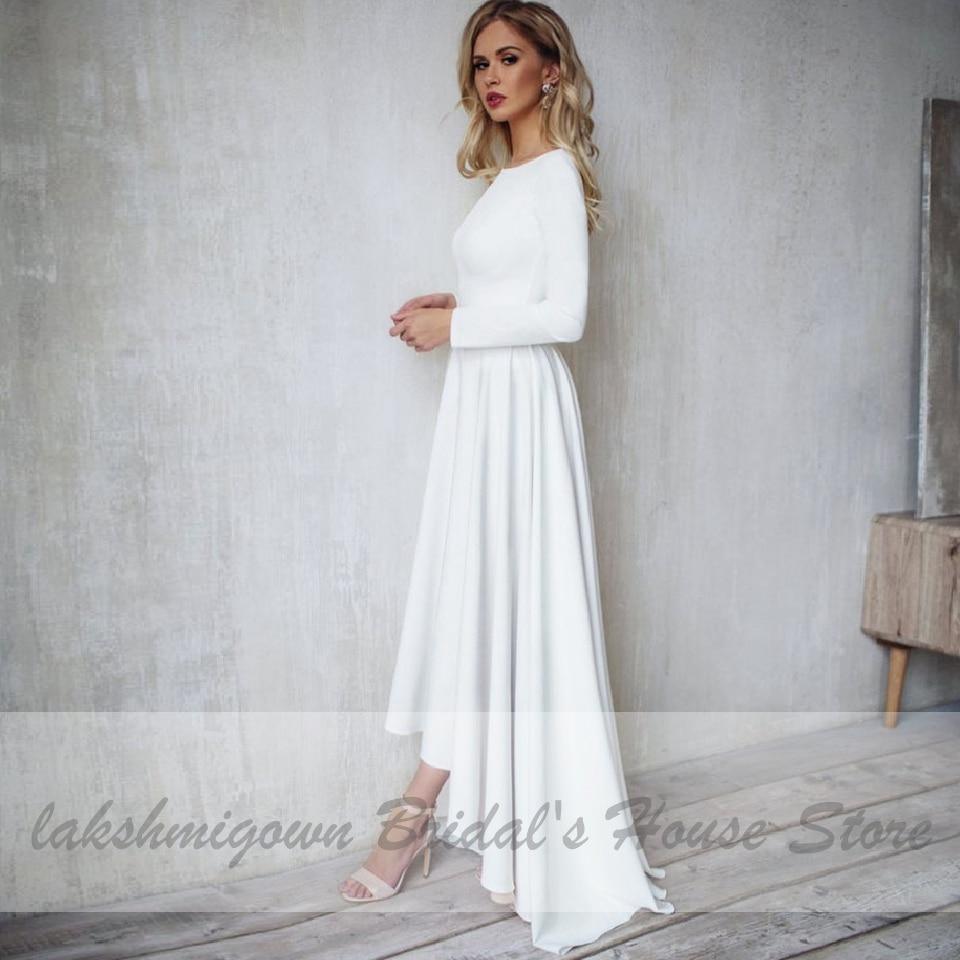 Vestido de novia NumberSea de satén con espalda en V, sexy, corte A y alto bajo