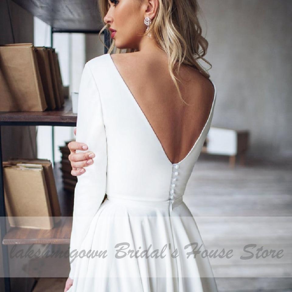 Vestido de novia NumberSea de satén con espalda en V, sexy, corte A y alto bajo