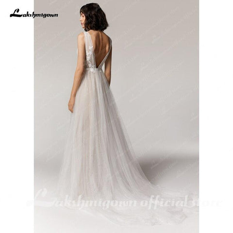 NumberSea Wedding Dress V-Neck Lace Appliques Princess Tulle
