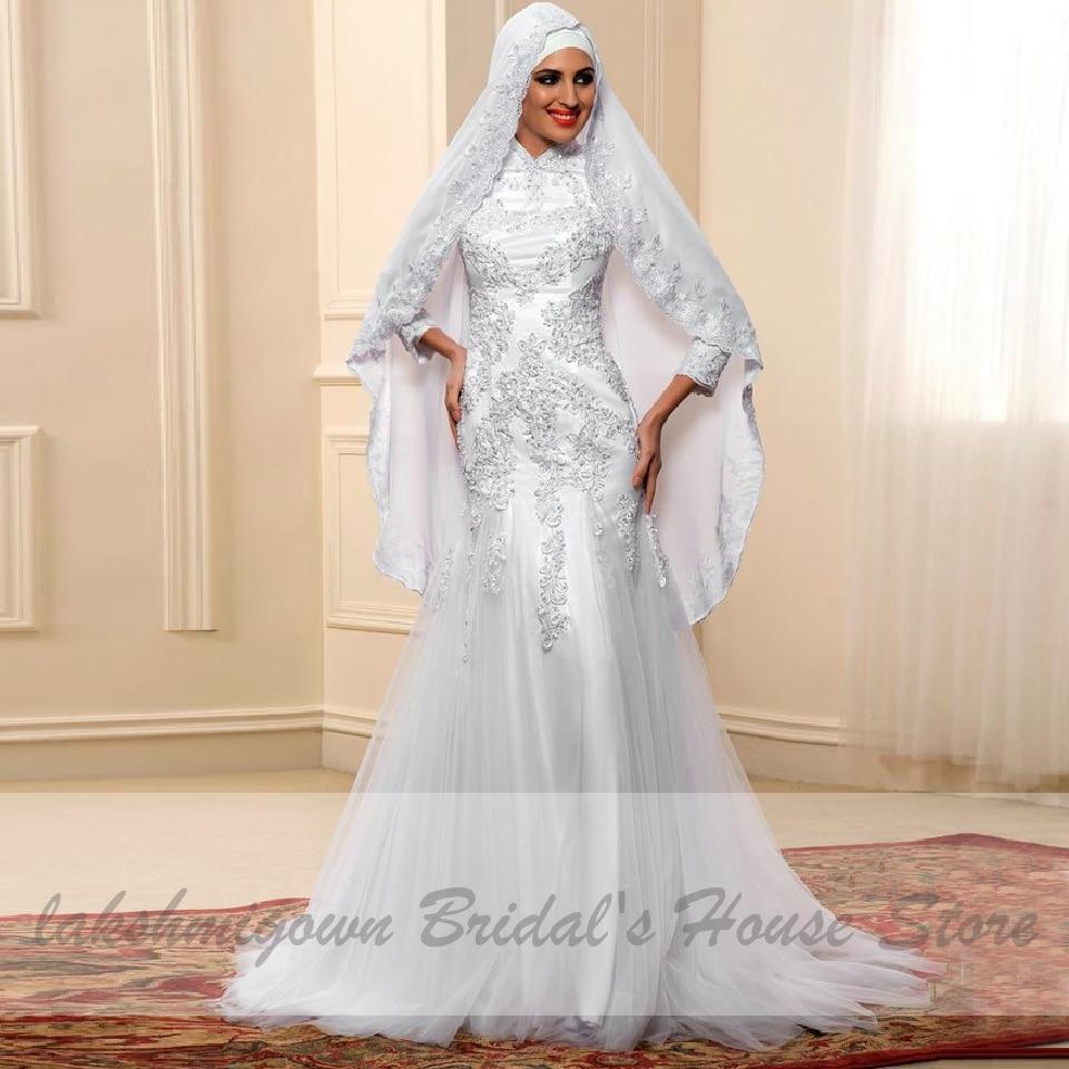 NumberSea Wedding Dress With Hijab Lace Beaded Mermaid Wedding Gown