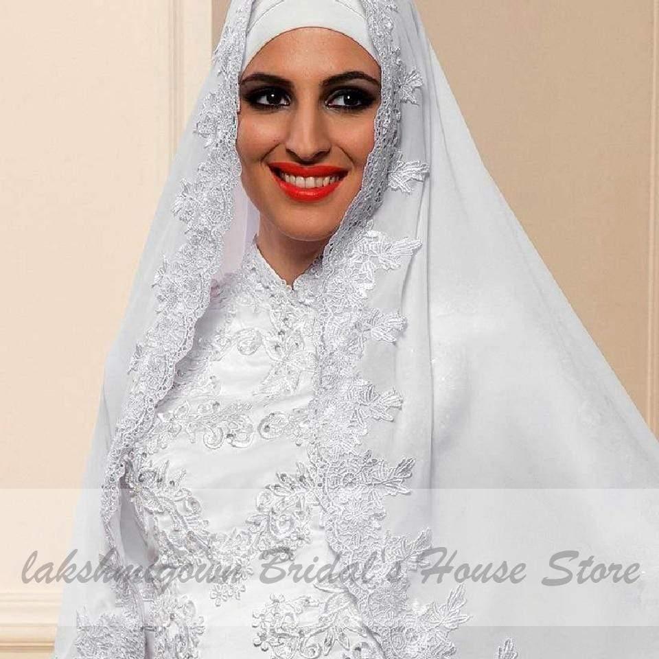 NumberSea Wedding Dress With Hijab Lace Beaded Mermaid Wedding Gown