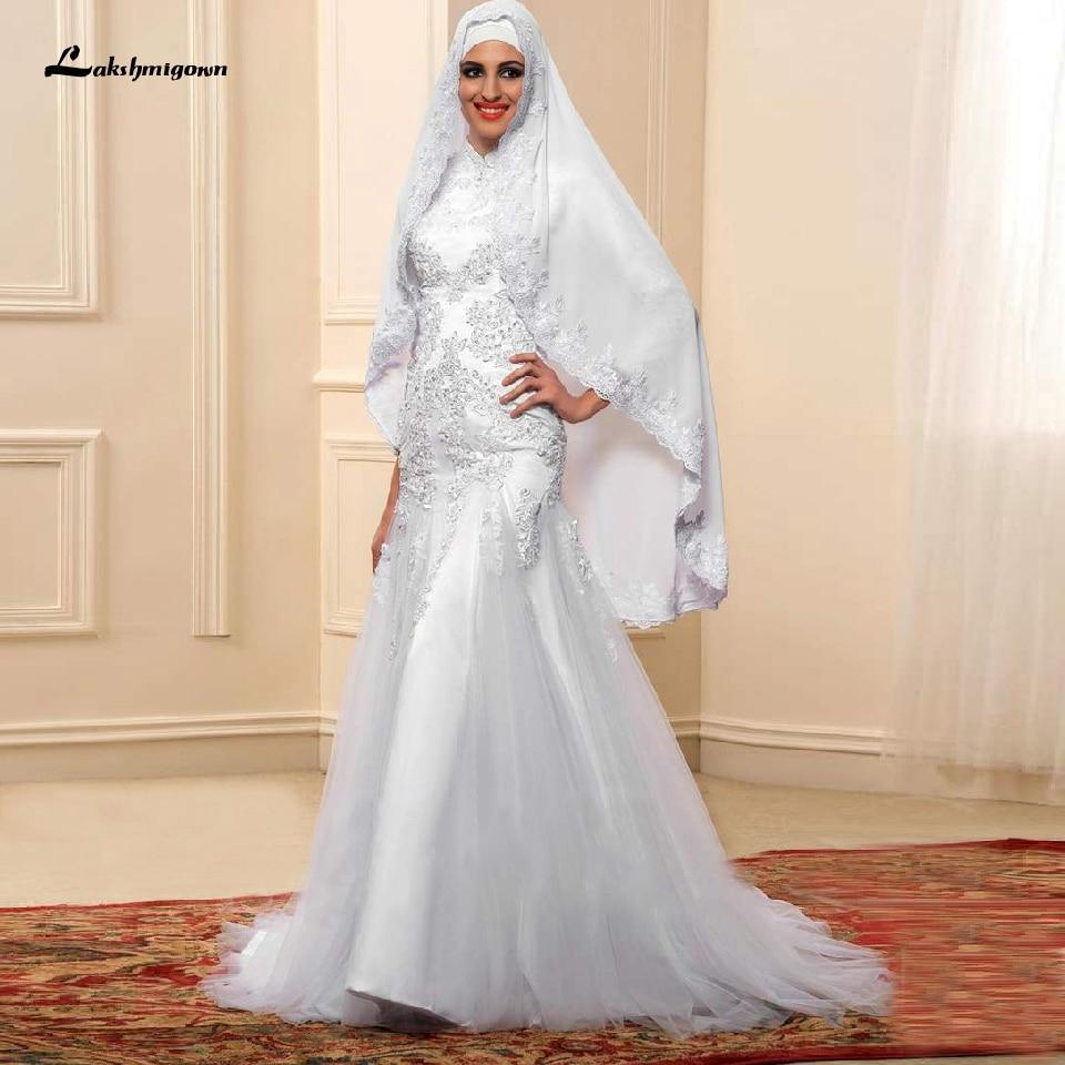 NumberSea Wedding Dress With Hijab Lace Beaded Mermaid Wedding Gown