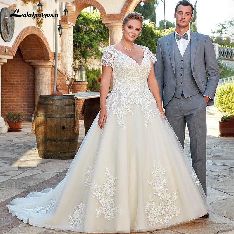 Vestido de novia NumberSea con escote en V sexy de manga corta y encaje