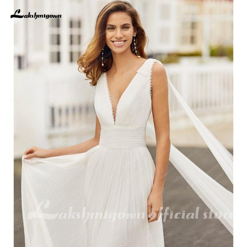 Vestidos de novia sencillos NumberSea, corte A, escote en V sexy, apliques