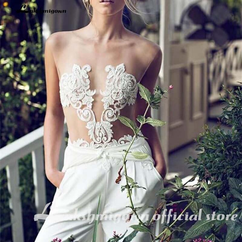 Vestidos de novia NumberSea, mono con falda extraíble y apliques de encaje