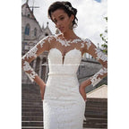 Vestidos de novia NumberSea blancos brillantes de manga larga con cuello en V