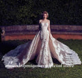 Vestidos de novia NumberSea con cola desmontable y espalda descubierta con apliques de encaje