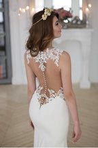 Vestido de novia largo transparente de sirena con encaje blanco y cola larga NumberSea, MW185