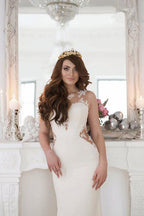 Vestido de novia largo transparente de sirena con encaje blanco y cola larga NumberSea, MW185