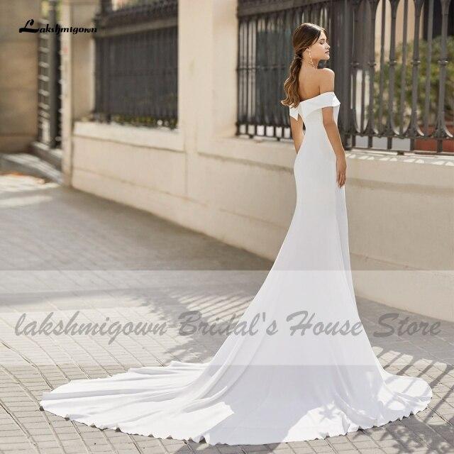 Vestido de novia sirena de satén blanco NumberSea con hombros descubiertos