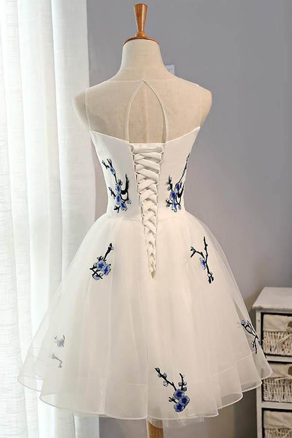 White A-line Tulle Short Prom Dress White Homecoming Dress