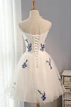 White A-line Tulle Short Prom Dress White Homecoming Dress