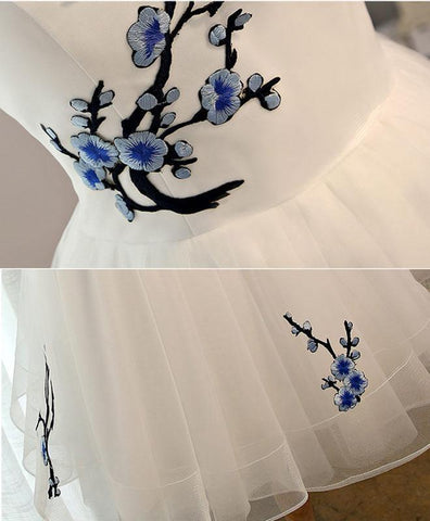 White A-line Tulle Short Prom Dress White Homecoming Dress