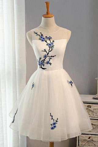 White A-line Tulle Short Prom Dress White Homecoming Dress