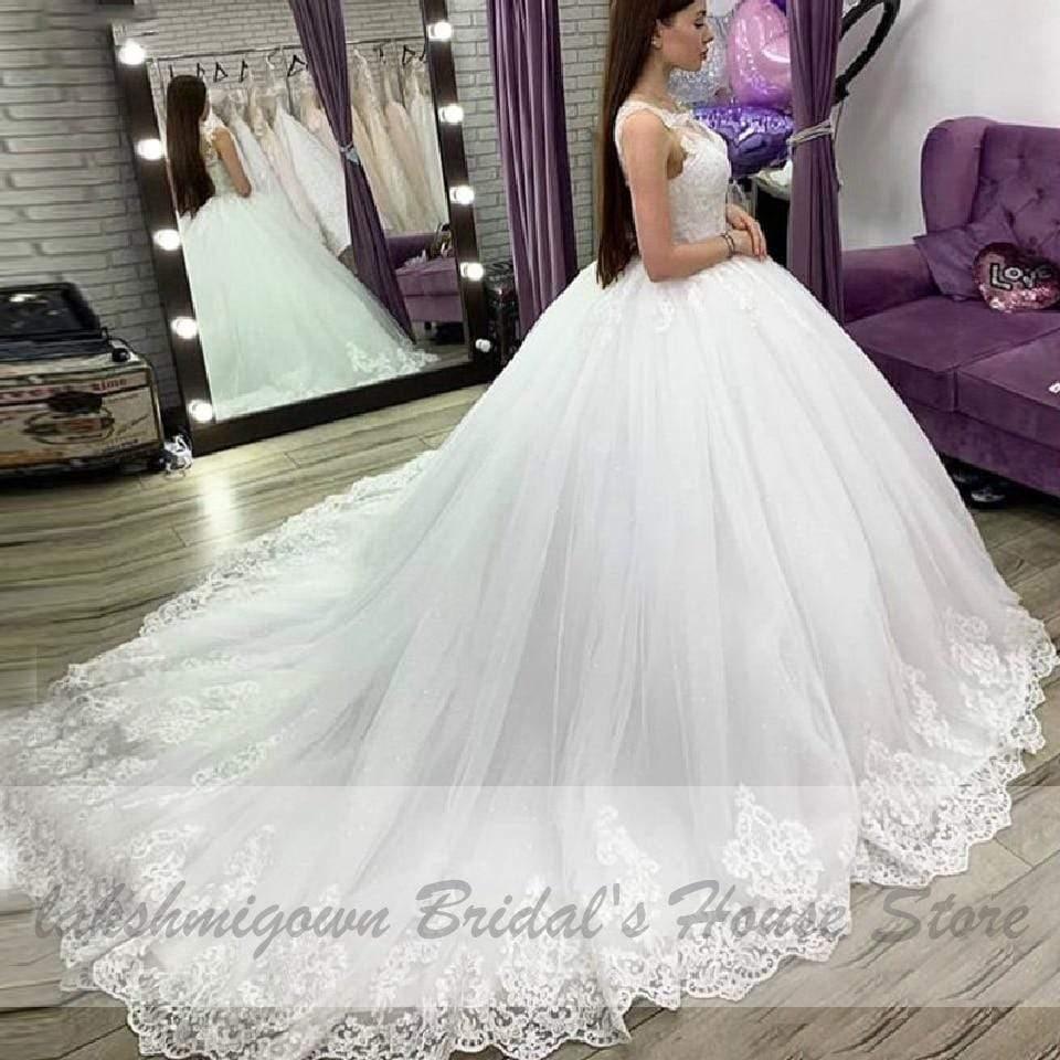 NumberSea Weißes Brautballkleid Hochzeitskleid Vintage Spitzenapplikationen