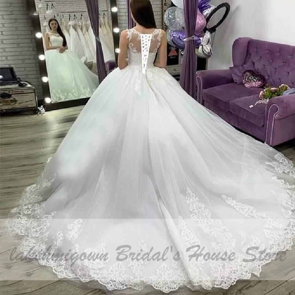 NumberSea Weißes Brautballkleid Hochzeitskleid Vintage Spitzenapplikationen