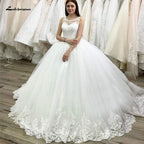 NumberSea Weißes Brautballkleid Hochzeitskleid Vintage Spitzenapplikationen