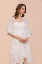 White Bridesmaid Dress Knee Length Two Layers of Wedding Guest Dress with Wraps