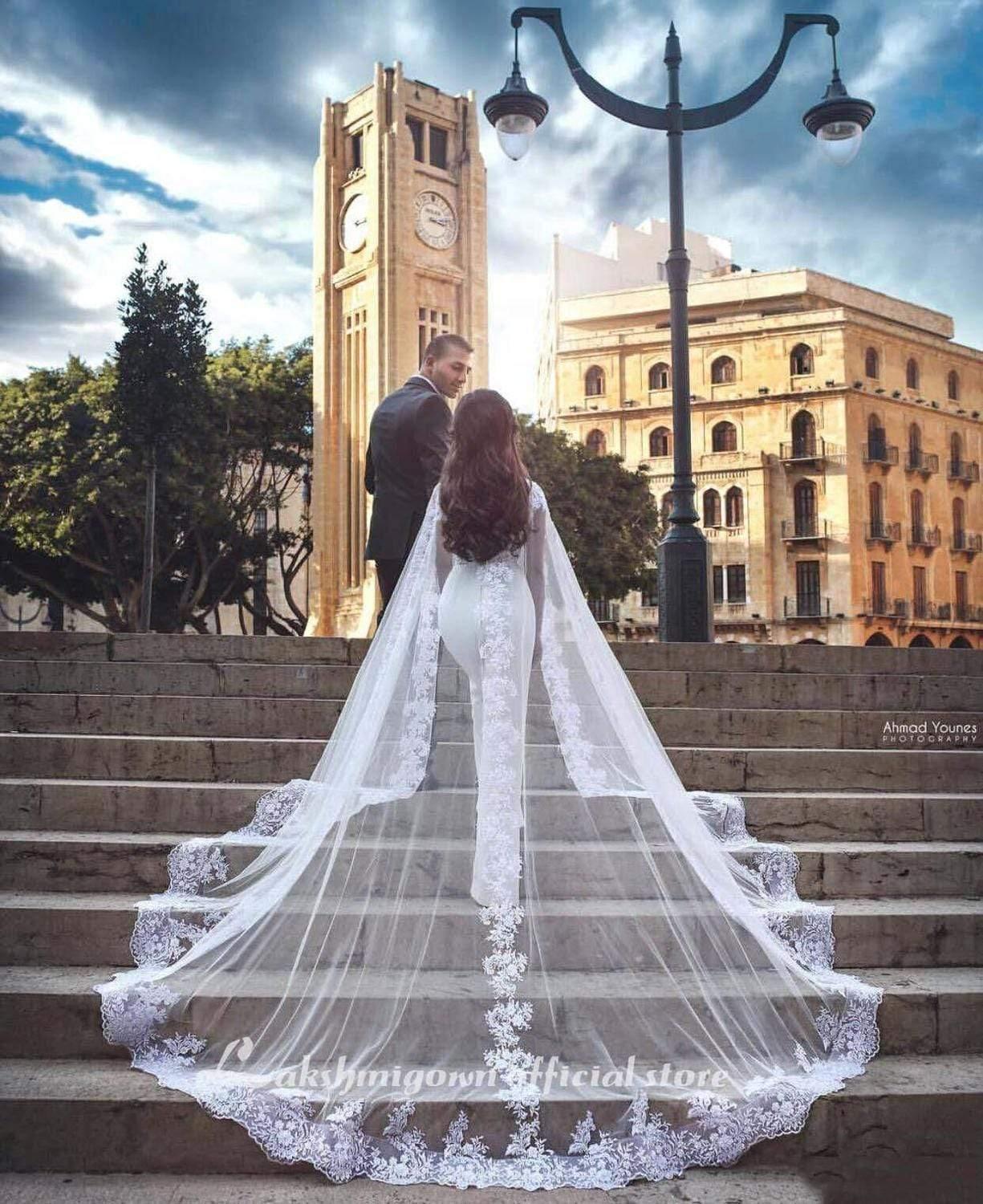 NumberSea White Jumpsuits Wedding Dresses With Long Lace Wrap