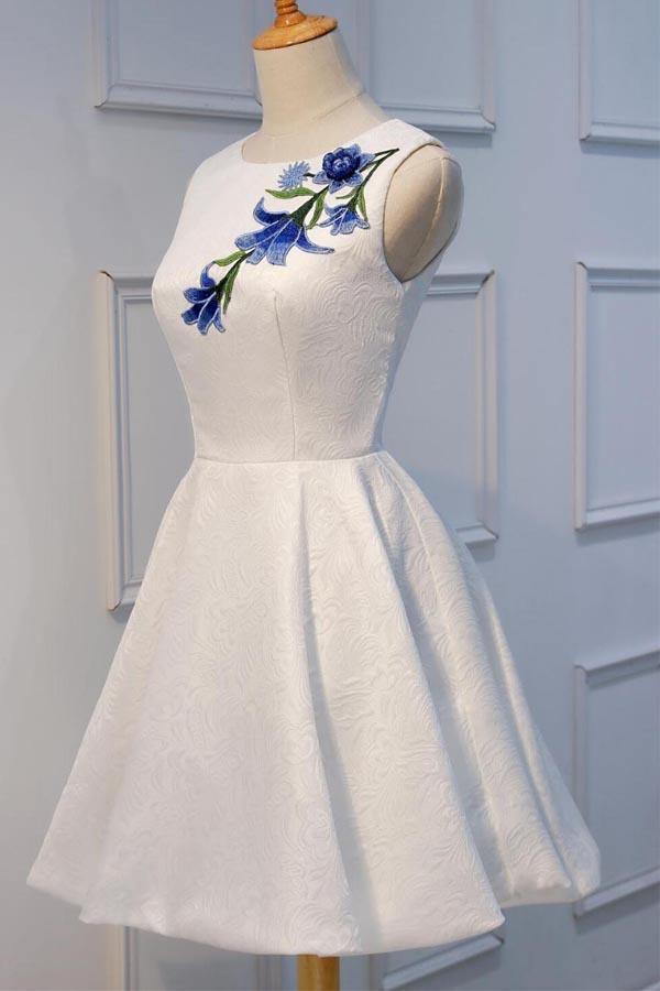 Vestidos de fiesta cortos con apliques de encaje blanco, vestidos de regreso a casa PD160