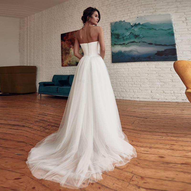 Vestidos de novia mono modestos blancos NumberSea con cola desmontable