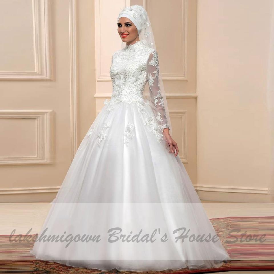 Vestido de novia musulmán blanco de NumberSea con mangas largas