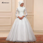Vestido de novia musulmán blanco de NumberSea con mangas largas