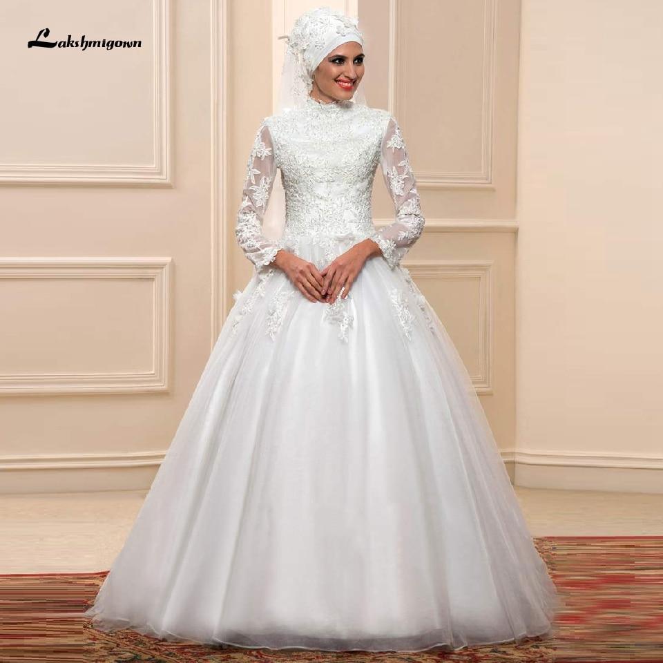 Vestido de novia musulmán blanco de NumberSea con mangas largas