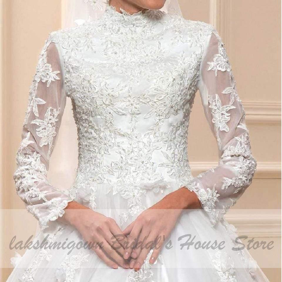 Vestido de novia musulmán blanco de NumberSea con mangas largas