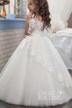 Numbersea White Off The Shoulder 1/2 Sleeves Ball Gown Flower Girls Dress