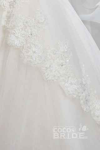 Vestido de fiesta para niñas de flores Numbersea blanco con hombros descubiertos y mangas 1/2