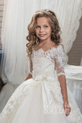 Numbersea White Off The Shoulder 1/2 Sleeves Ball Gown Flower Girls Dress