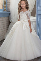 Numbersea White Off The Shoulder 1/2 Sleeves Ball Gown Flower Girls Dress
