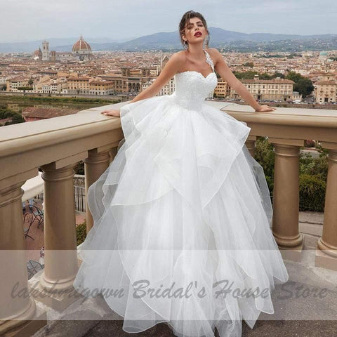 NumberSea White Tulle Bridal Gown Wedding Dress Lace Up Back Vintage Plus Size Wedding Gowns Floor Length