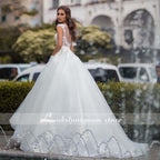 Vestidos de novia blancos NumberSea con apliques y lentejuelas y mangas cortas