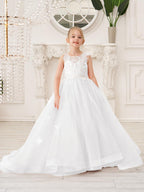 Elegante vestido de tul sin mangas estilo princesa de corte A para niña de las flores 