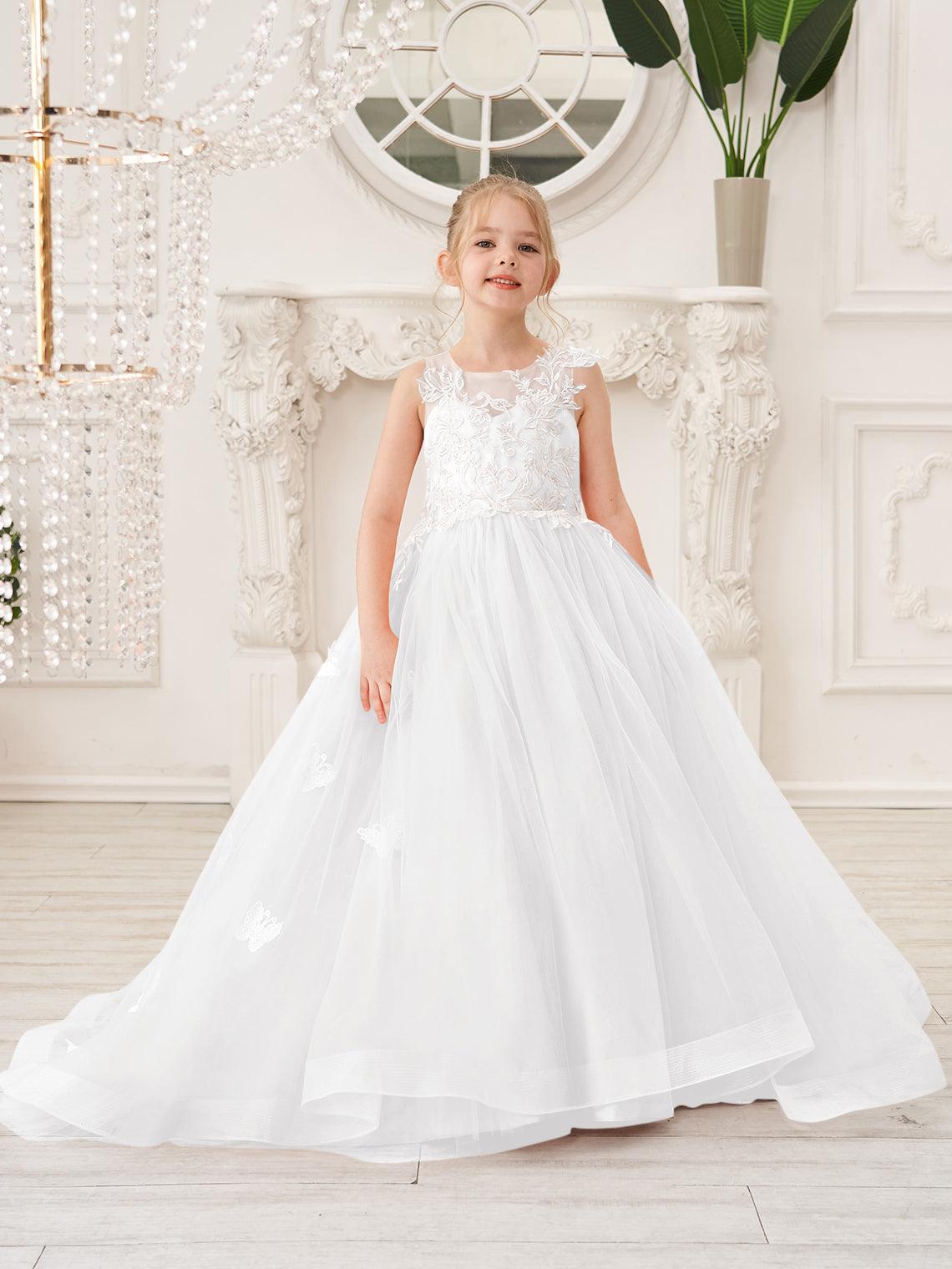 Elegante vestido de tul sin mangas estilo princesa de corte A para niña de las flores 