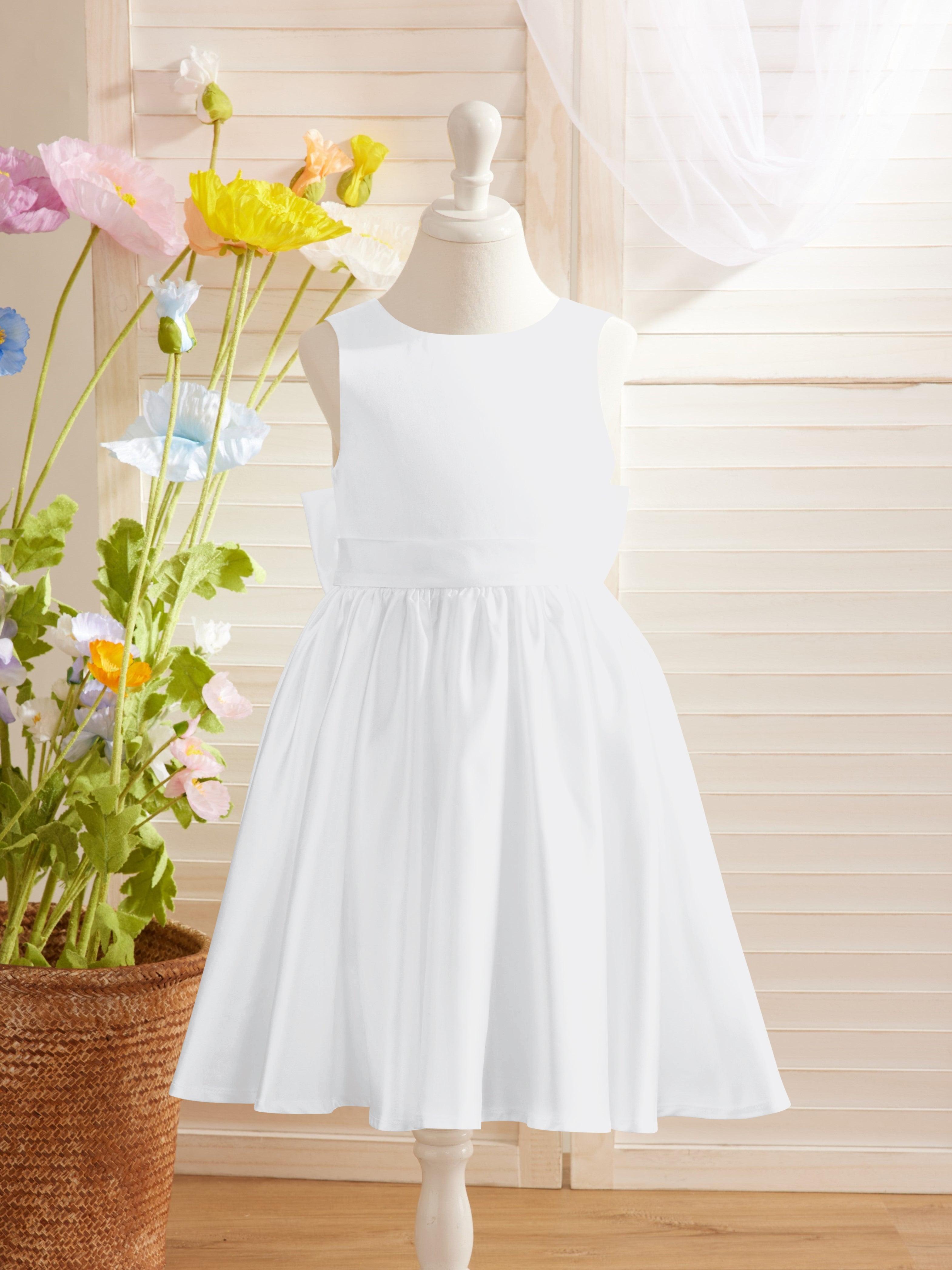 Elegantes A-Linien-Satin-Kleid mit V-Rücken und Schleife, knielang, Blumenmädchenkleid