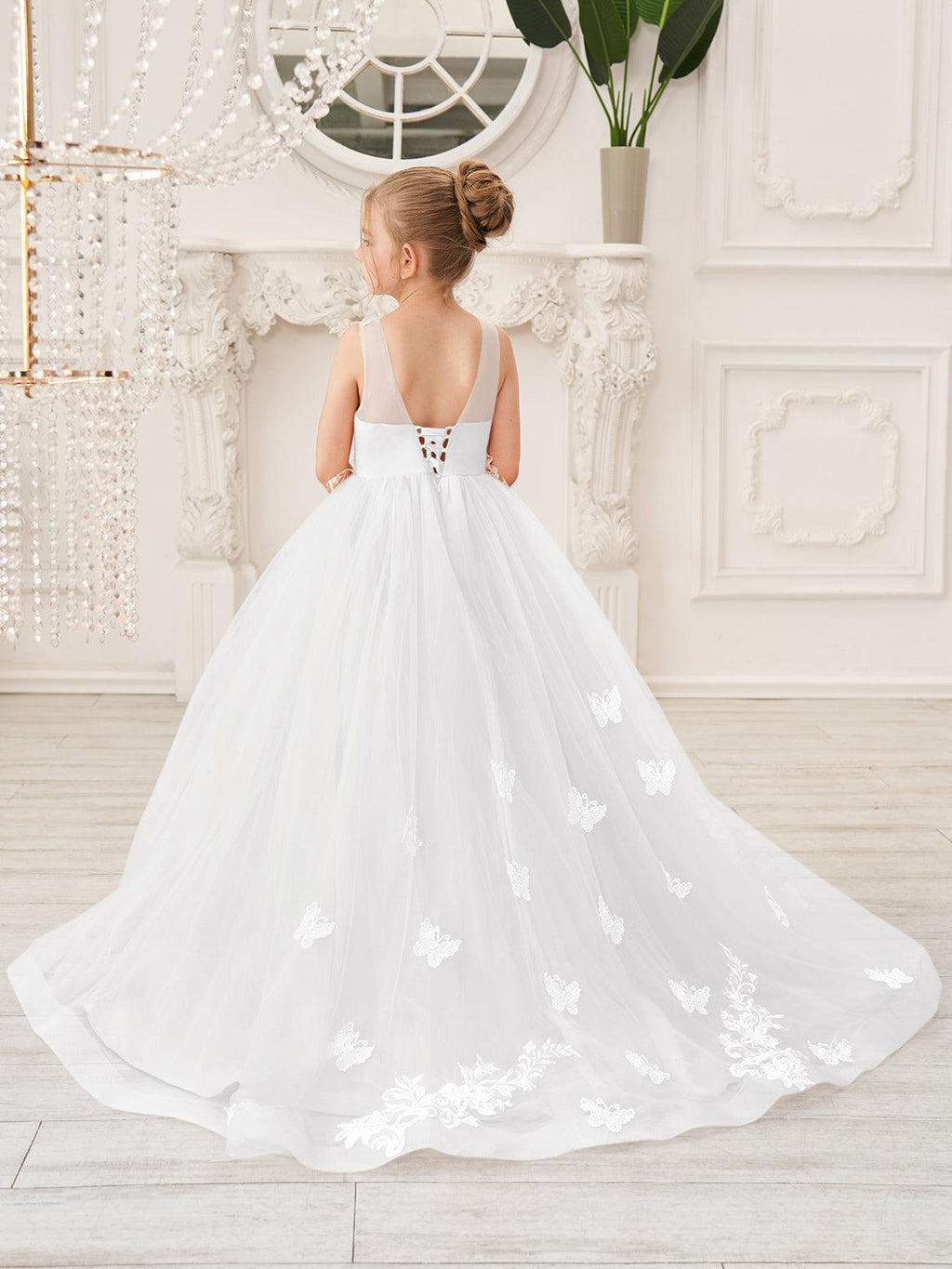 Elegante vestido de tul sin mangas estilo princesa de corte A para niña de las flores 
