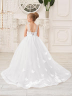 Elegante vestido de tul sin mangas estilo princesa de corte A para niña de las flores 