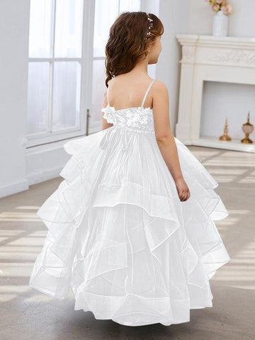 Slate Blue A-Line Princess Sleeveless Tulle Flower Girl Dress