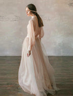 Numbersea Two Piece Empire Minimalist Wedding Guest Formal Evening Birthday Dress Stand Collar Long Sleeve Floor Length Chiffon with Tier