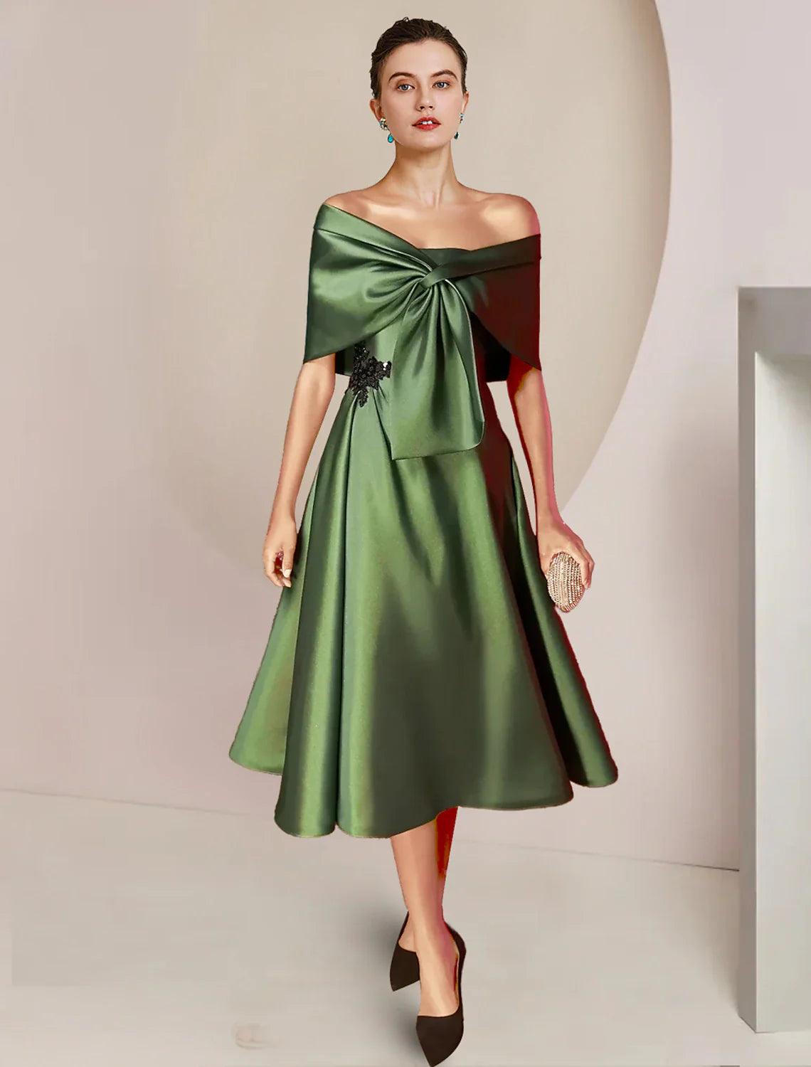 Zweiteiliges A-Linien-Kleid für die Mutter der Braut, formelle Hochzeitsgastparty, elegantes trägerloses, wadenlanges Charmeuse-Kleid mit Pailletten und ärmellosen Schals mit Perlenapplikationen