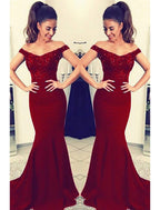 Mermaid / Trumpet Prom Dresses Sexy Dress Formal Prom Court Train Sleeveless Off Shoulder Stretch Fabric V Back with Beading Appliques