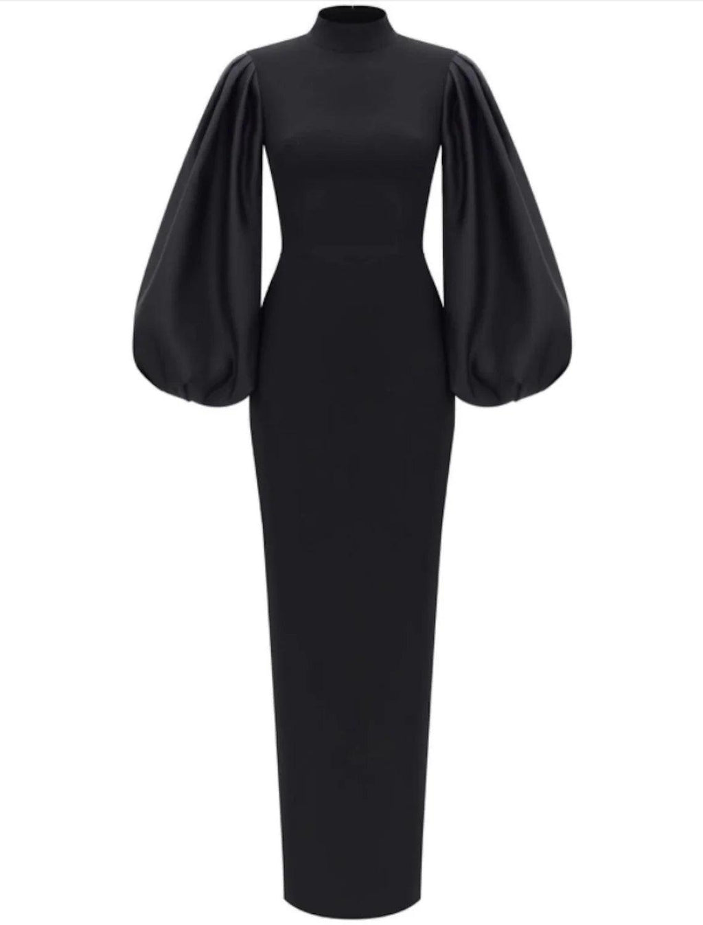 Vestido de noche formal elegante minimalista para invitados de boda, cuello alto, manga larga, largo hasta el suelo, licra, con corte en forma de tubo/columna